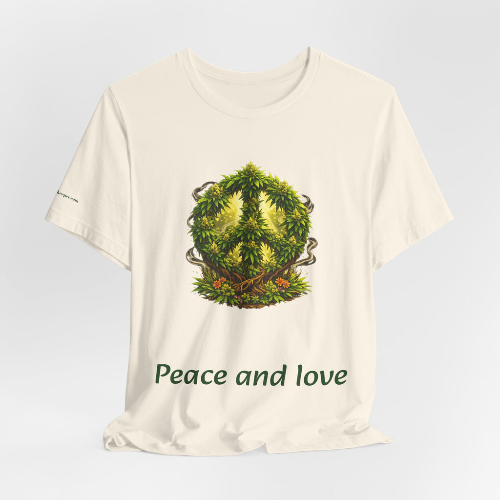 Peace and Love cannabis Tee — Green Leaf Peace Sign T‑Shirt