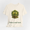 Peace and Love cannabis Tee — Green Leaf Peace Sign T‑Shirt