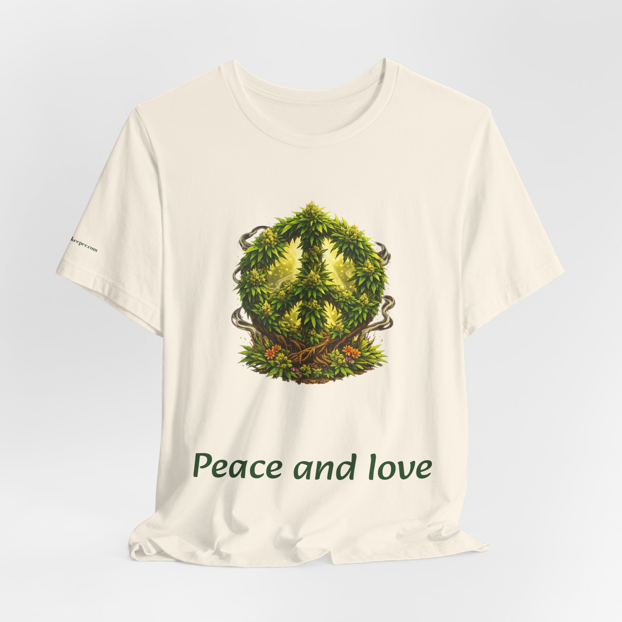 Peace and Love cannabis Tee — Green Leaf Peace Sign T‑Shirt