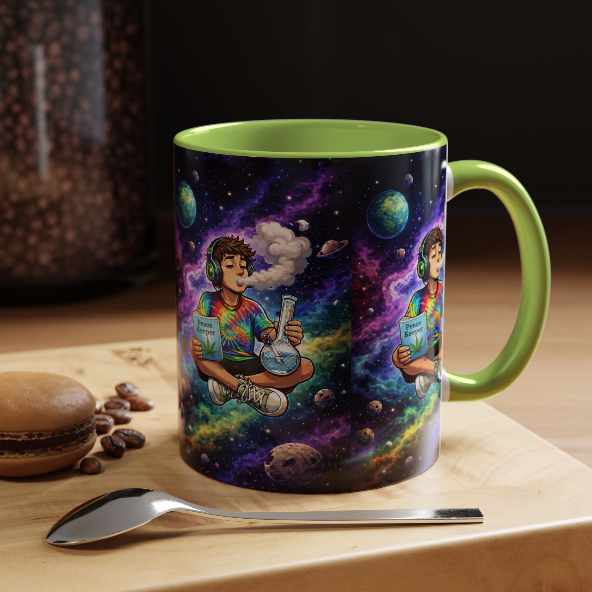 Space Vibes Coffee Mug — Psychedelic Smoking Astronaut Art, 11/15oz Accent Mug