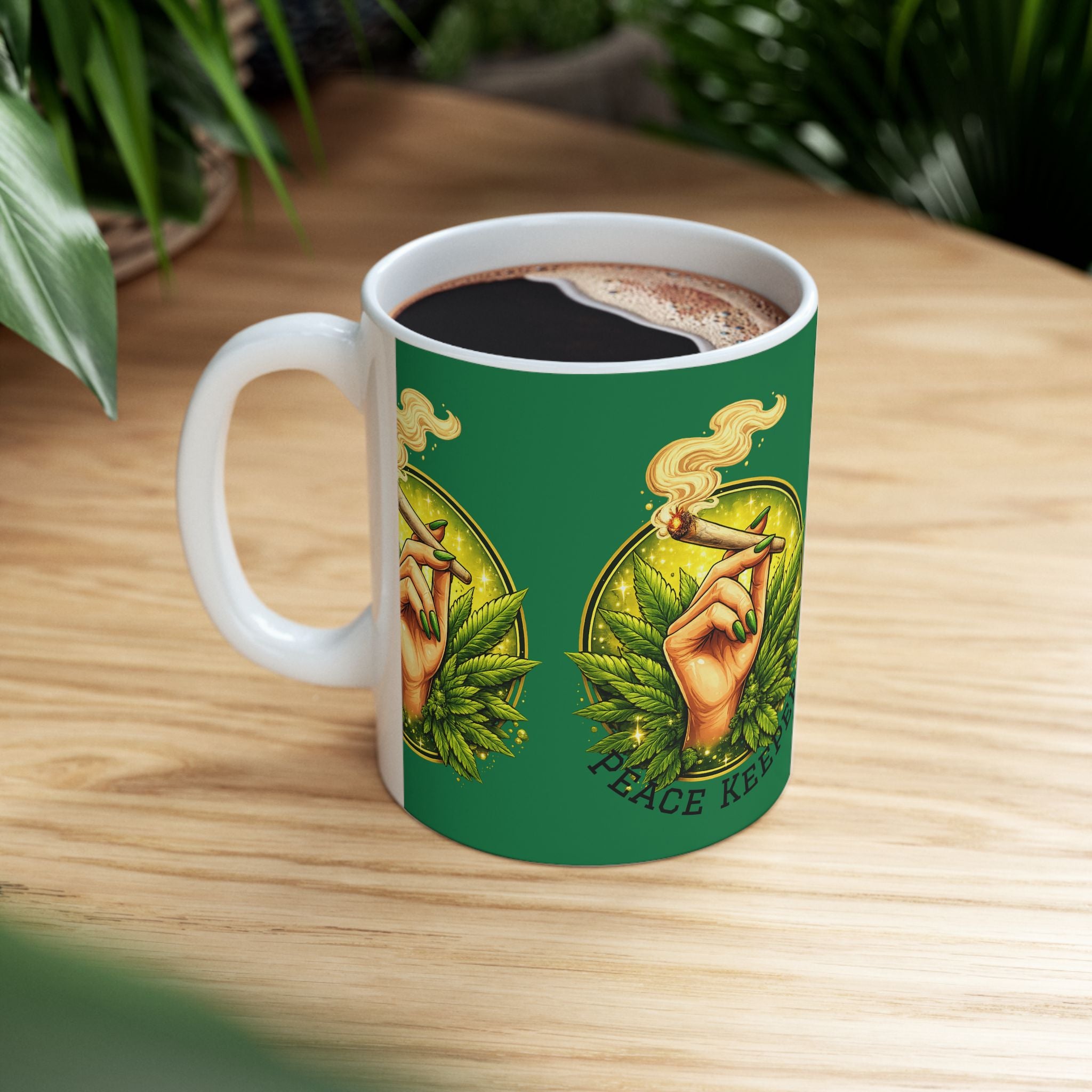 Cannabis Leaf Peace Keeper Ceramic Mug — 11oz & 15oz Coffee Cup