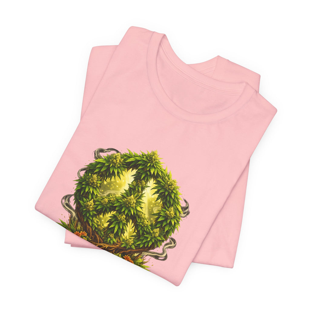 Peace and Love cannabis Tee — Green Leaf Peace Sign T‑Shirt