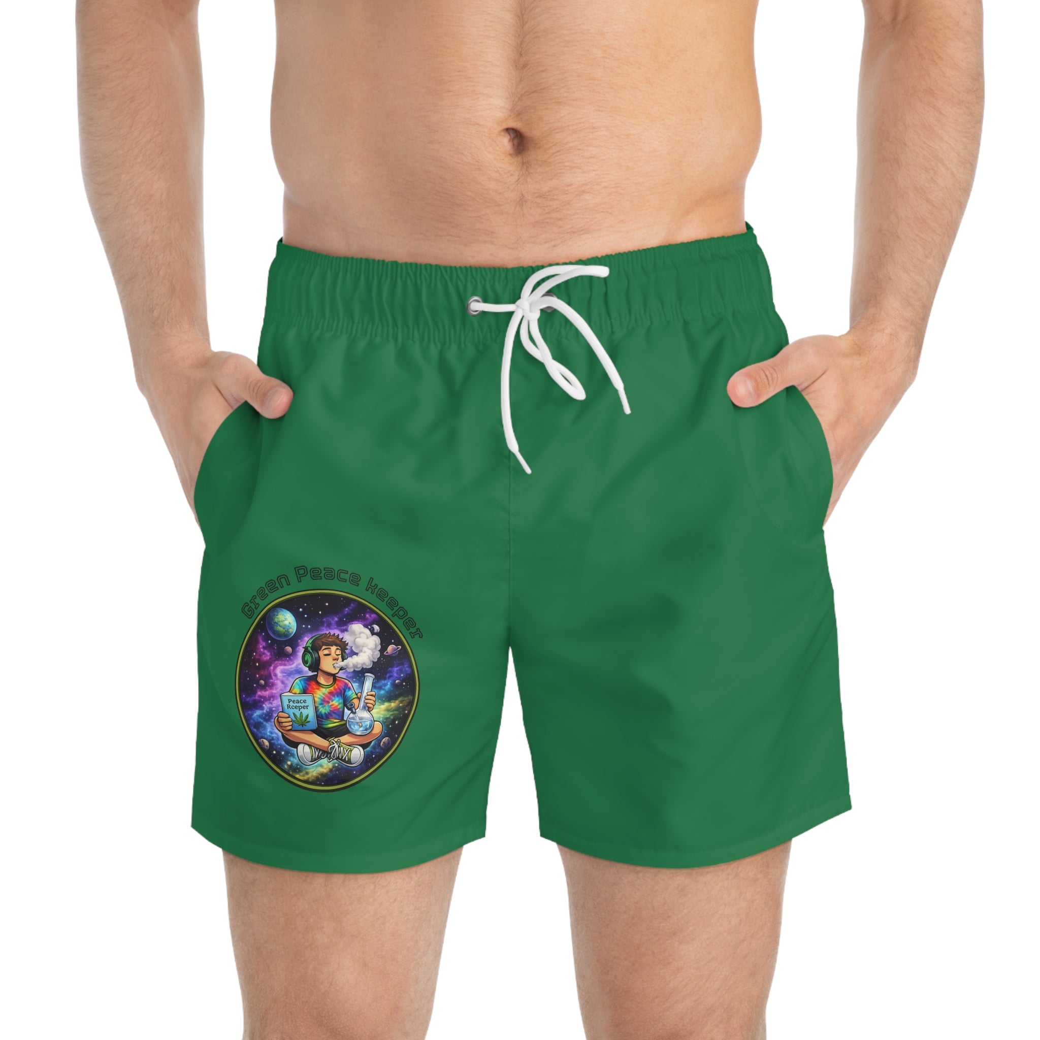 Green space stoner swim trunks
