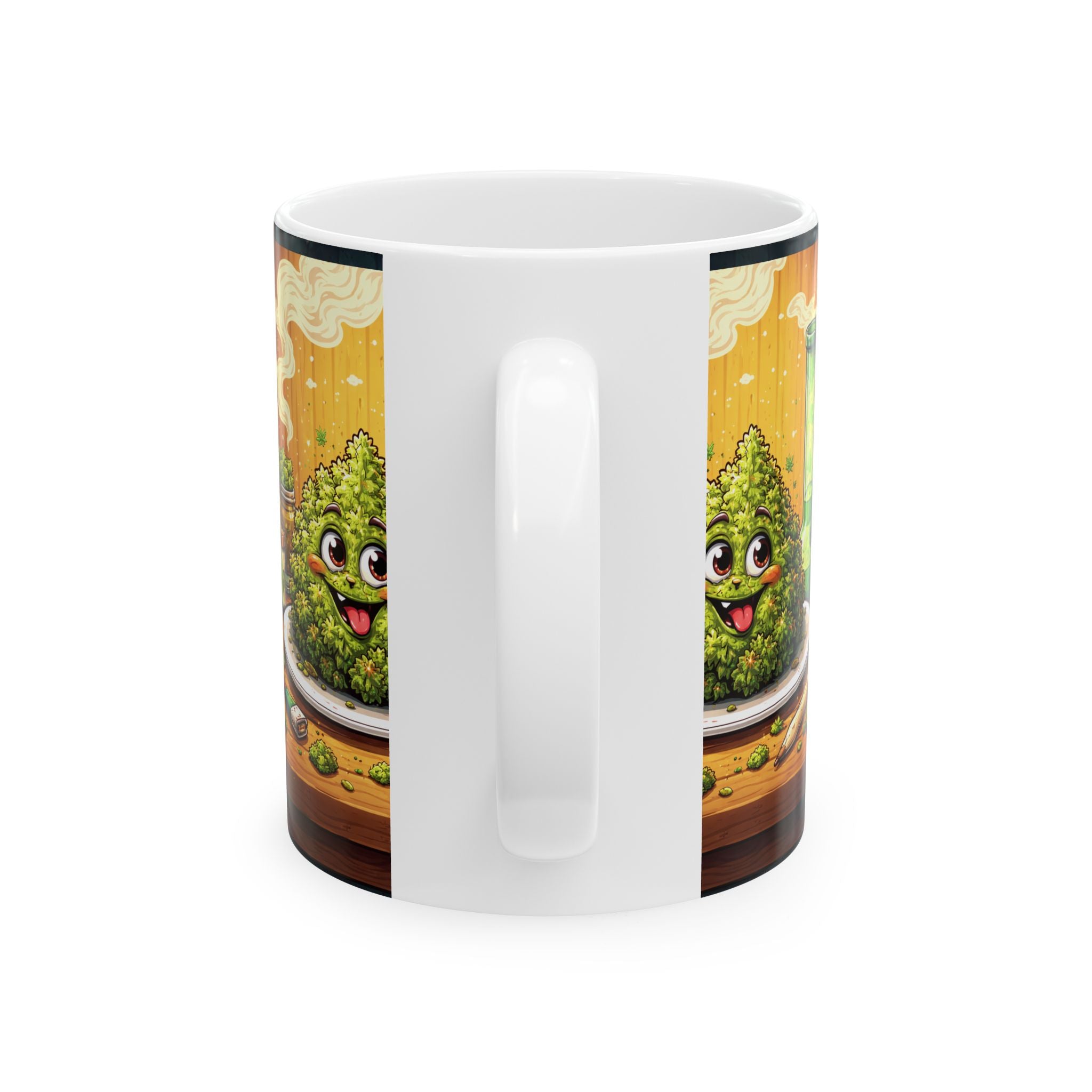 Cannabis Buds Ceramic Mug – Cute Smiling Weed Art Coffee Cup (11oz/15oz)