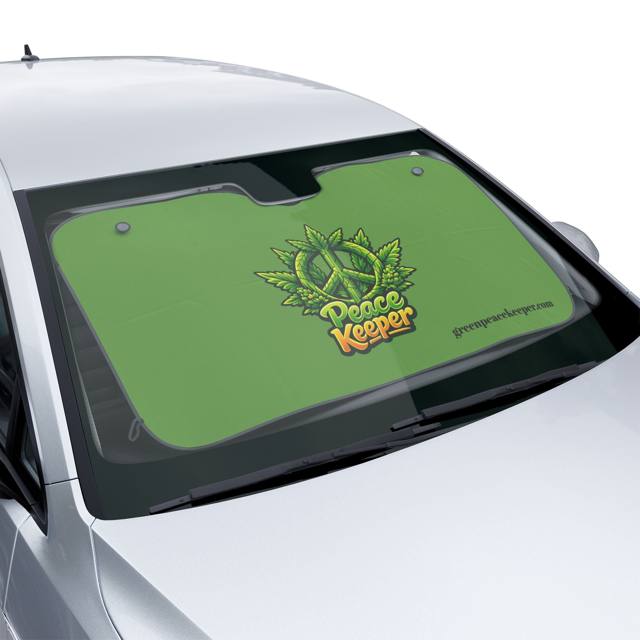 Car Sun Shade — 'Peace Keeper' Green Cannabis Leaf Windshield Cover