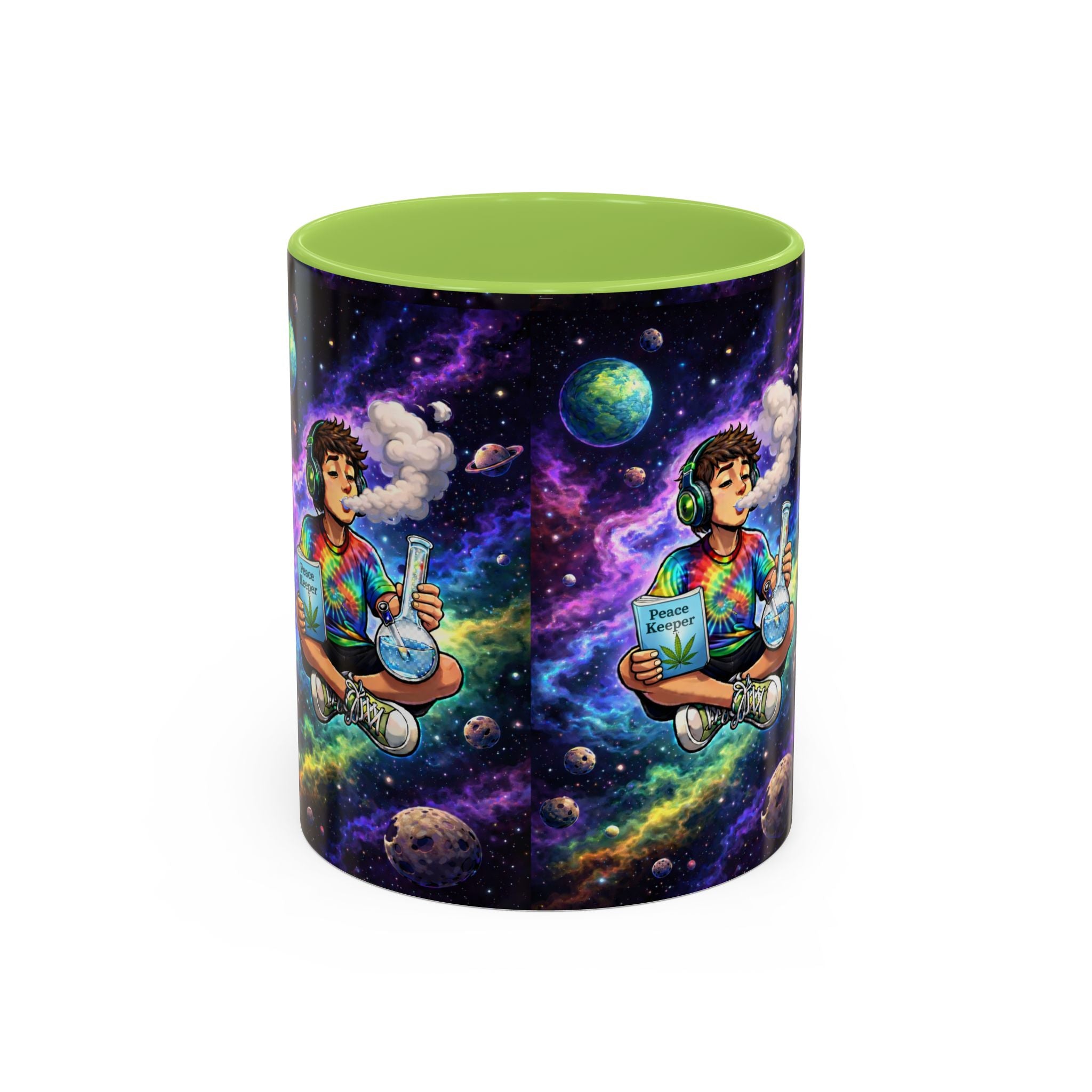 Space Vibes Coffee Mug — Psychedelic Smoking Astronaut Art, 11/15oz Accent Mug
