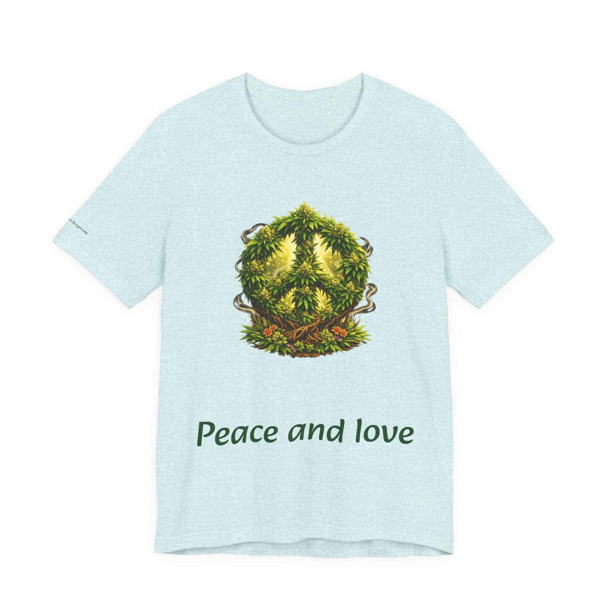 Peace and Love cannabis Tee — Green Leaf Peace Sign T‑Shirt