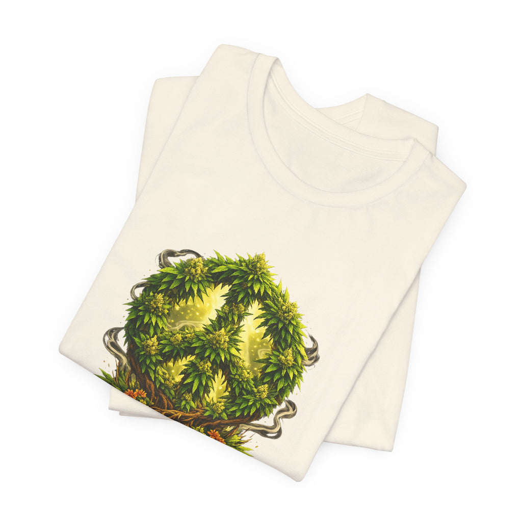 Peace and Love cannabis Tee — Green Leaf Peace Sign T‑Shirt