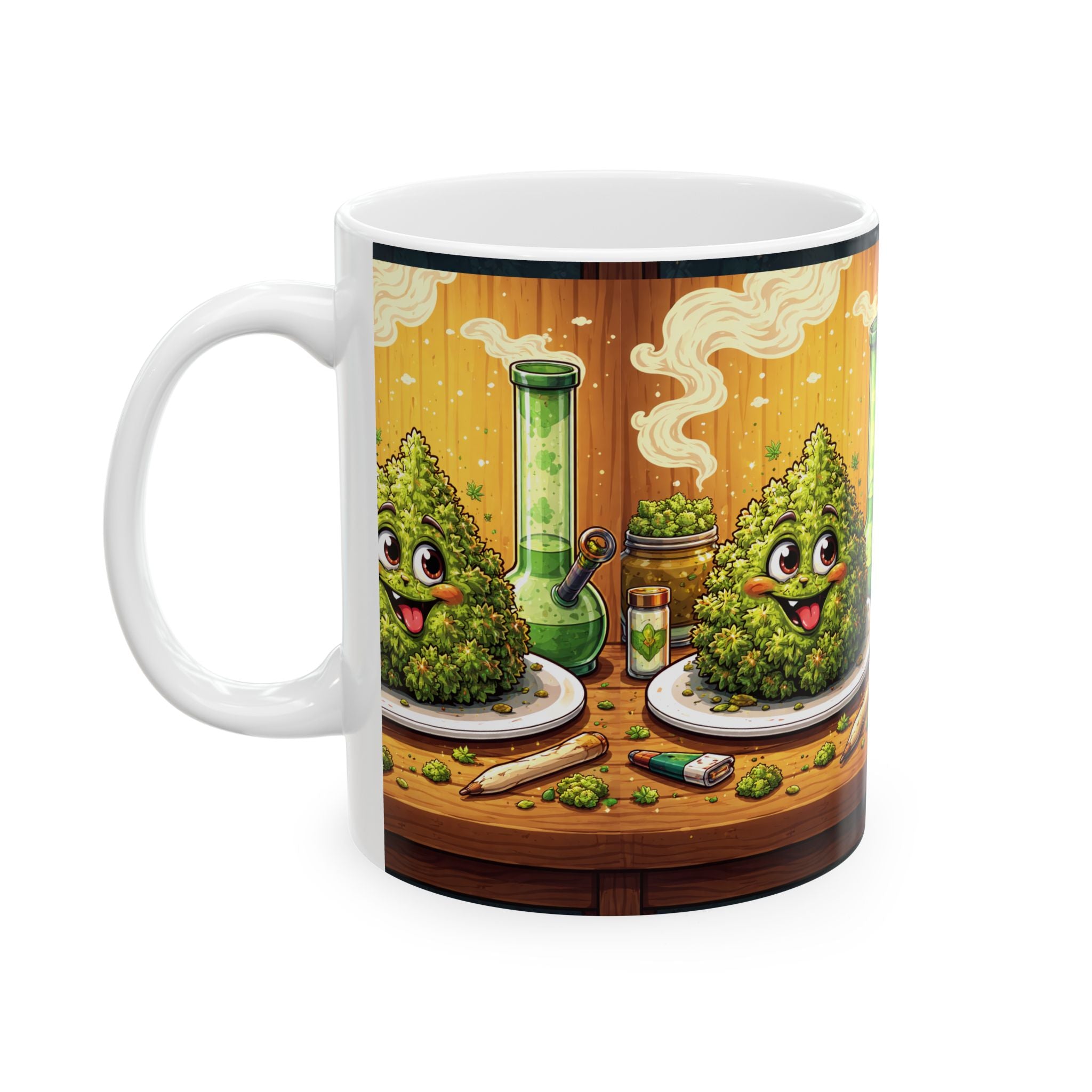 Cannabis Buds Ceramic Mug – Cute Smiling Weed Art Coffee Cup (11oz/15oz)