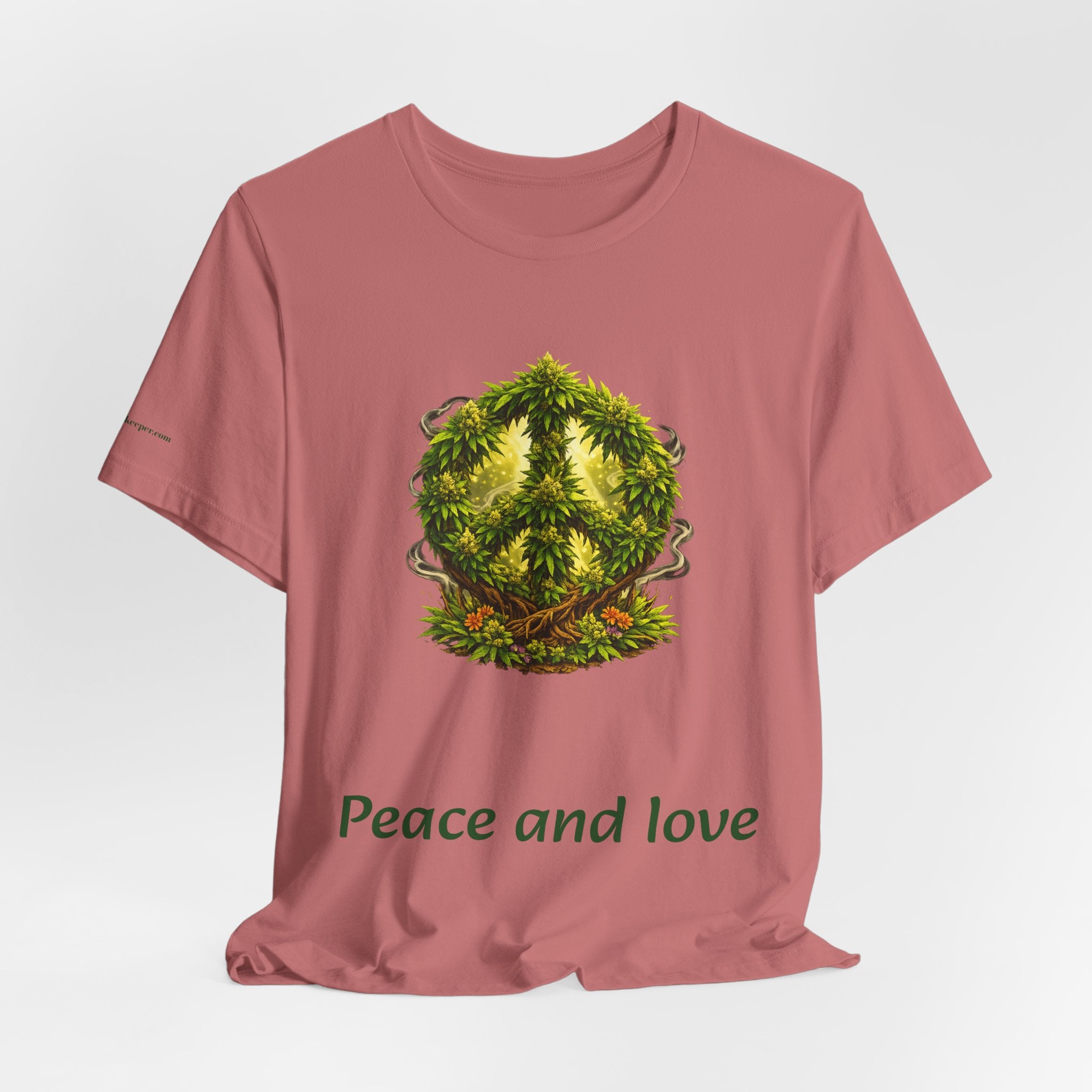 Peace and Love cannabis Tee — Green Leaf Peace Sign T‑Shirt