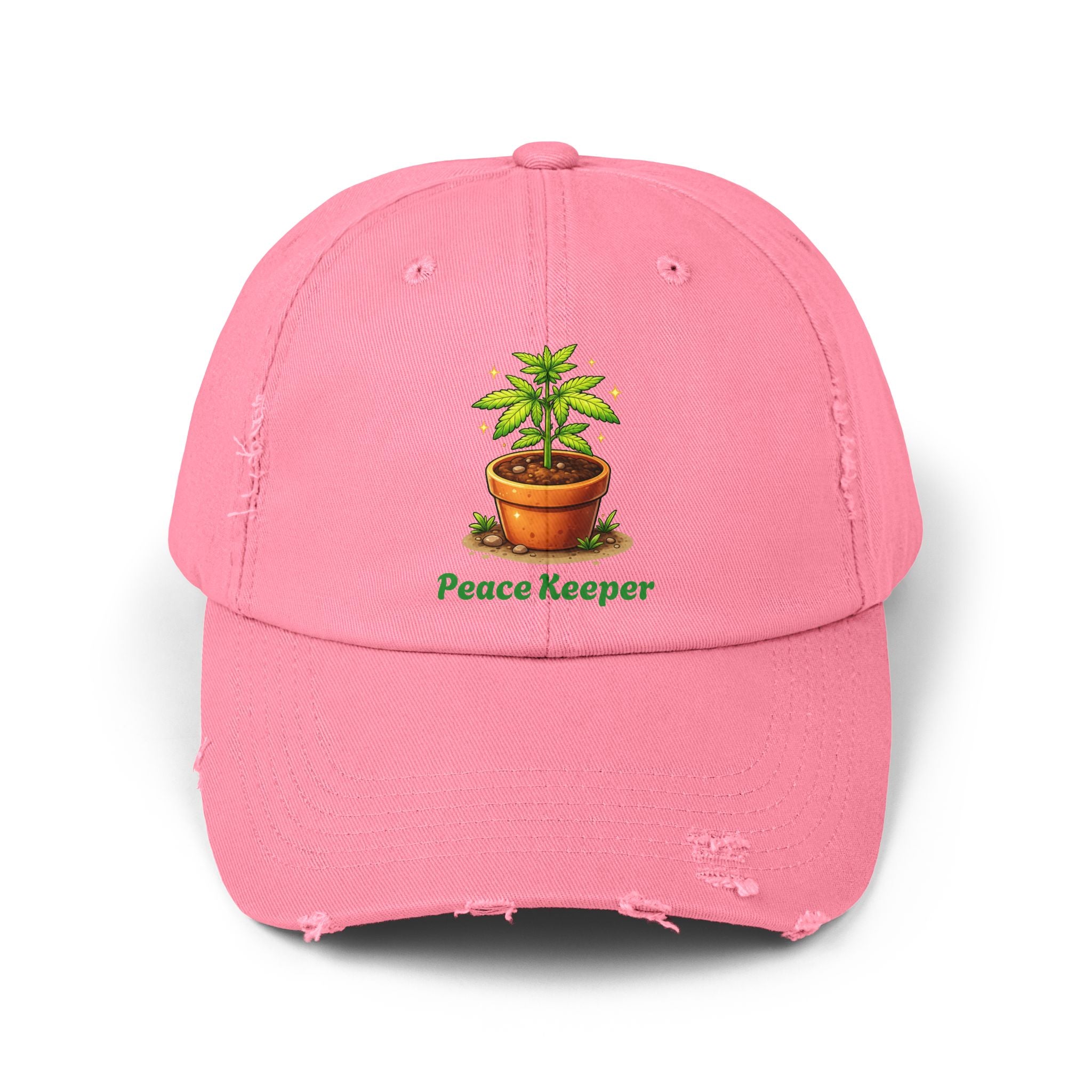 Peace Keeper Plant Hat — Distressed Black Baseball Cap