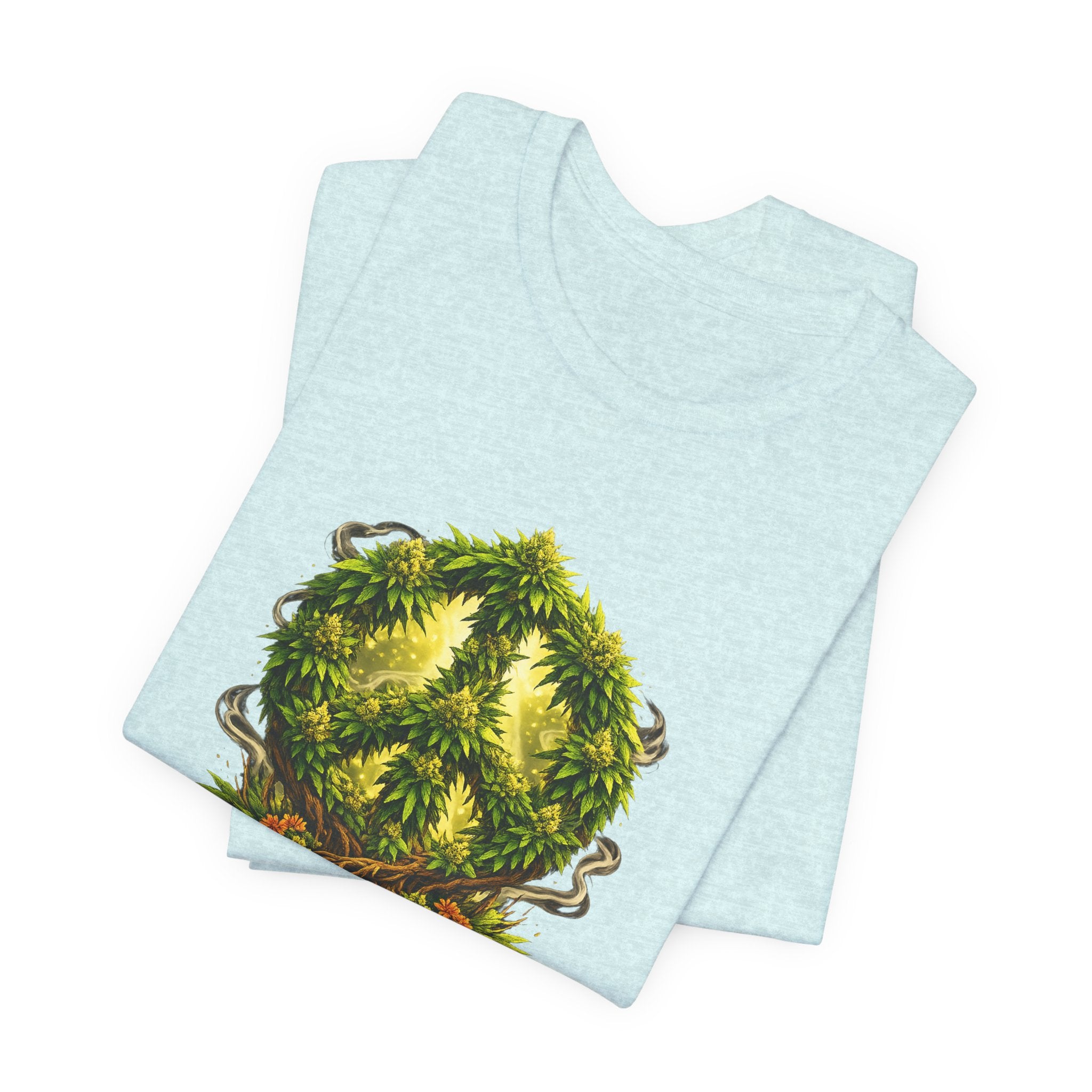 Peace and Love cannabis Tee — Green Leaf Peace Sign T‑Shirt