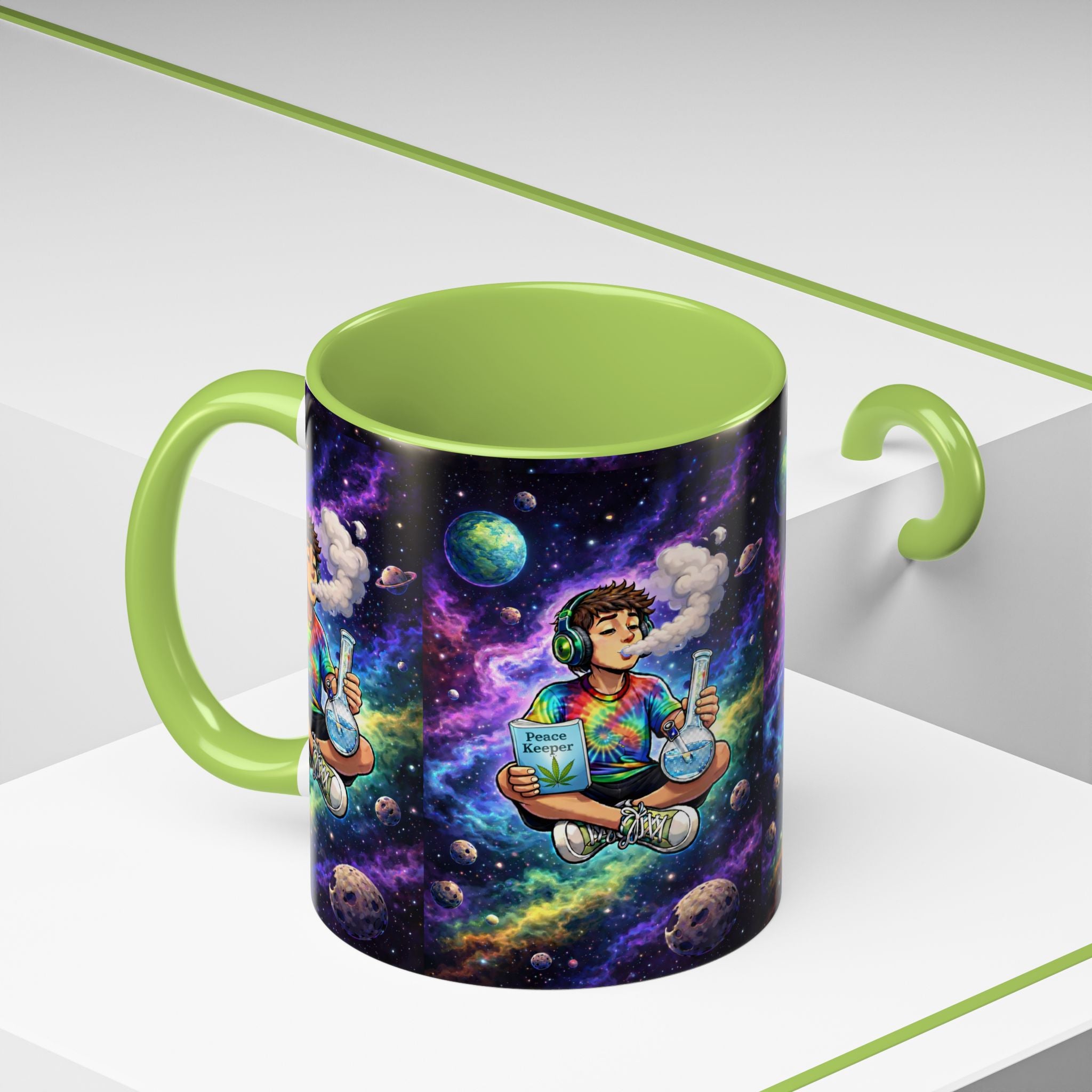 Space Vibes Coffee Mug — Psychedelic Smoking Astronaut Art, 11/15oz Accent Mug