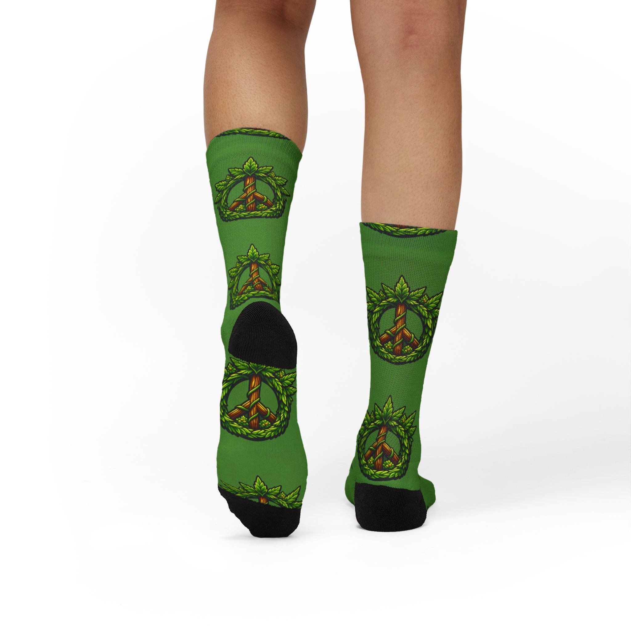Green Peace Mandala Socks — Eco Leaf Pattern Sublimation Crew Socks