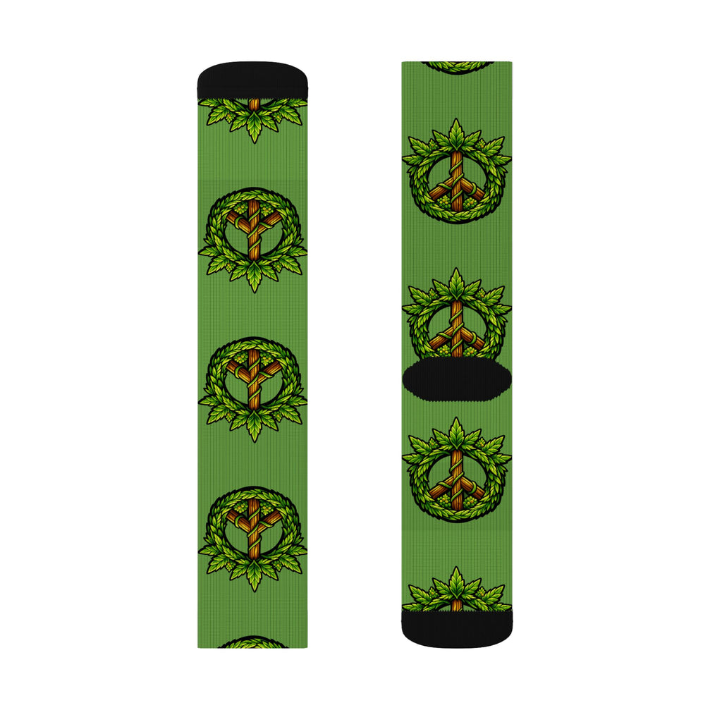 Green Peace Mandala Socks — Eco Leaf Pattern Sublimation Crew Socks