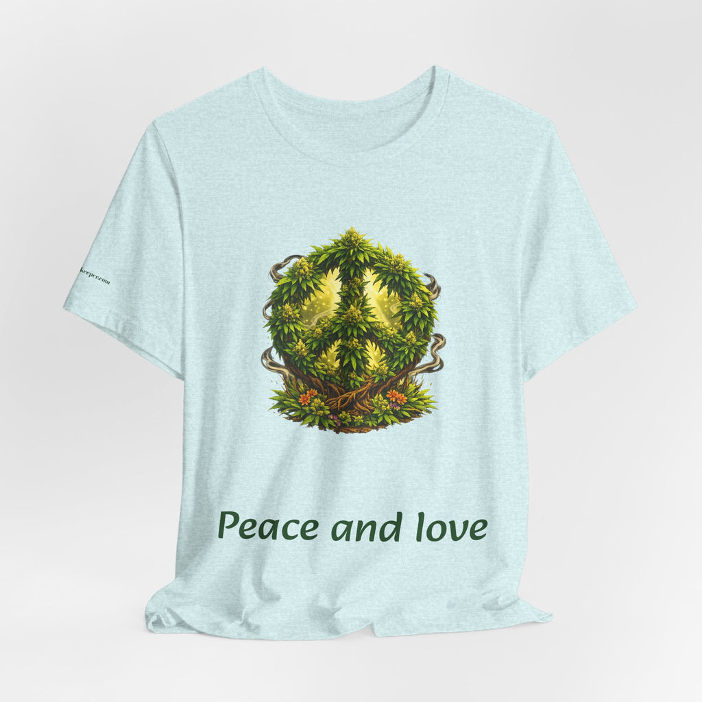 Peace and Love cannabis Tee — Green Leaf Peace Sign T‑Shirt