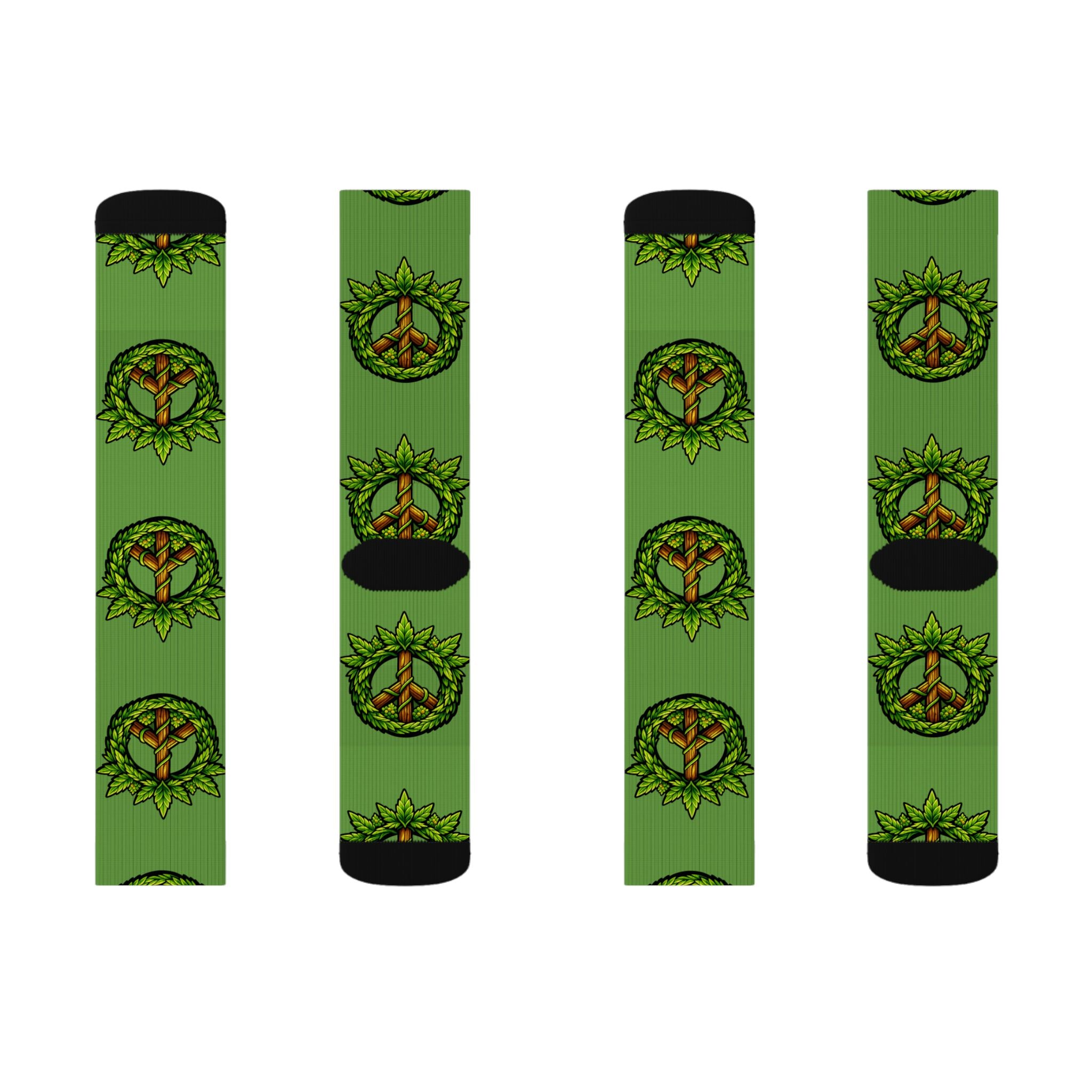 Green Peace Mandala Socks — Eco Leaf Pattern Sublimation Crew Socks