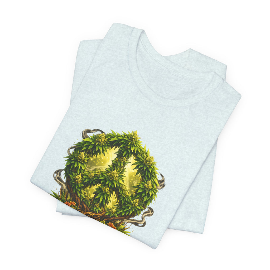 Peace and Love cannabis Tee — Green Leaf Peace Sign T‑Shirt
