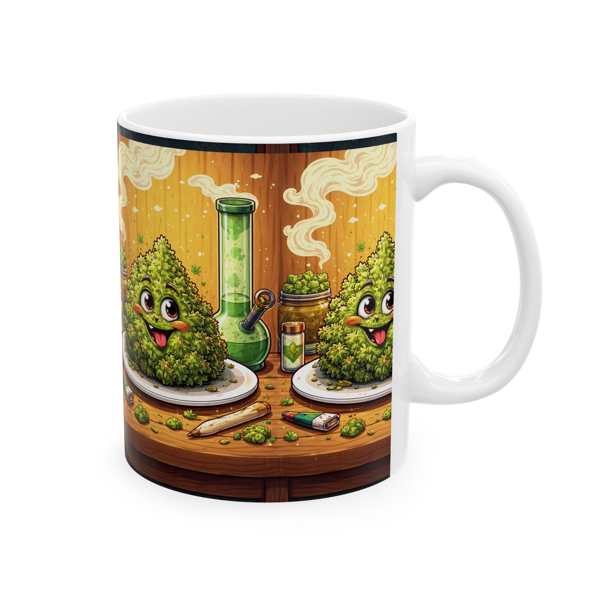 Cannabis Buds Ceramic Mug – Cute Smiling Weed Art Coffee Cup (11oz/15oz)