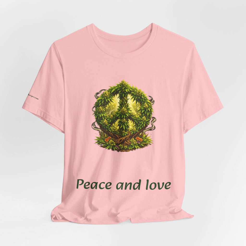 Peace and Love cannabis Tee — Green Leaf Peace Sign T‑Shirt