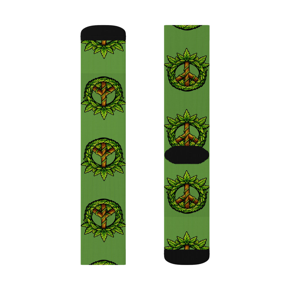 Green Peace Mandala Socks — Eco Leaf Pattern Sublimation Crew Socks