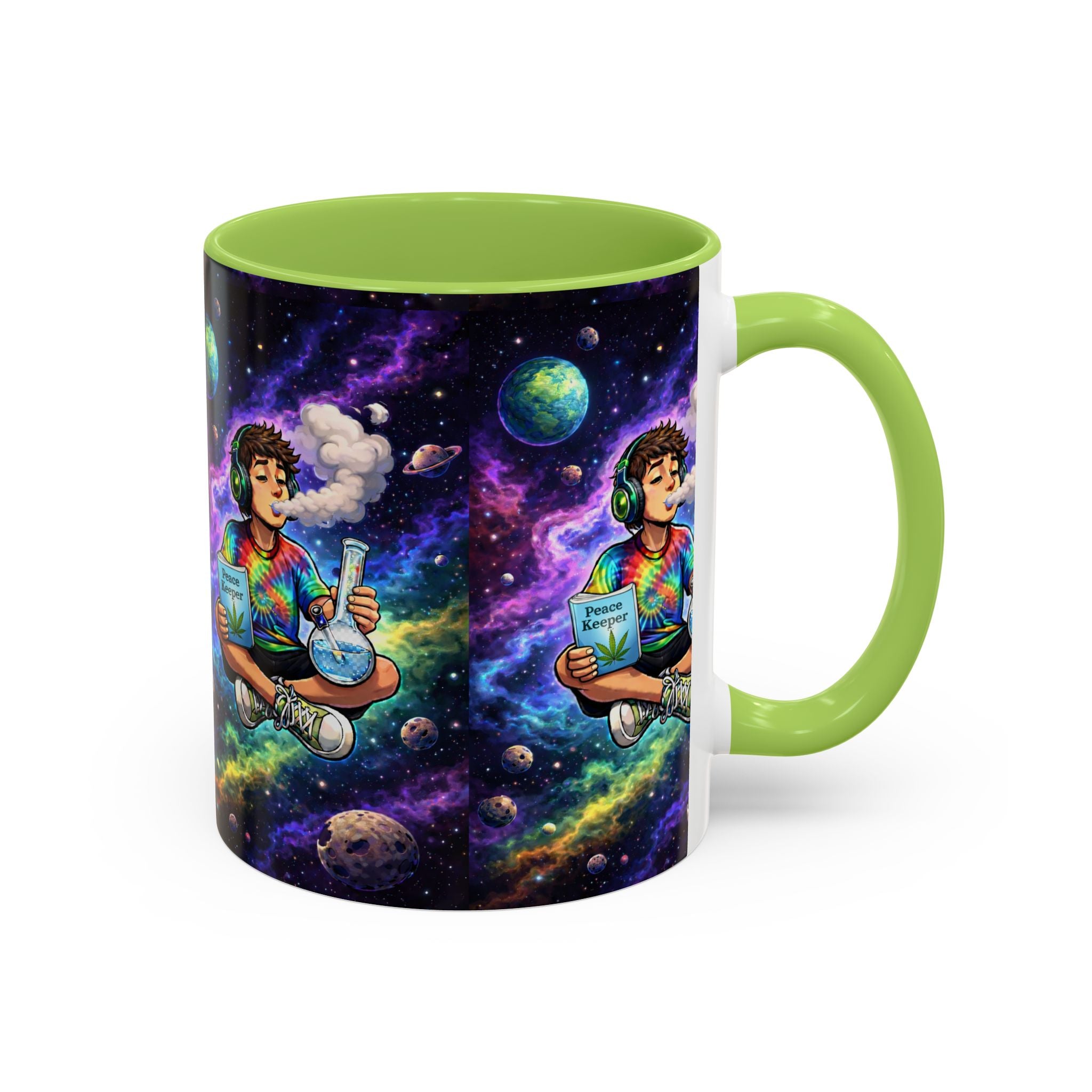 Space Vibes Coffee Mug — Psychedelic Smoking Astronaut Art, 11/15oz Accent Mug