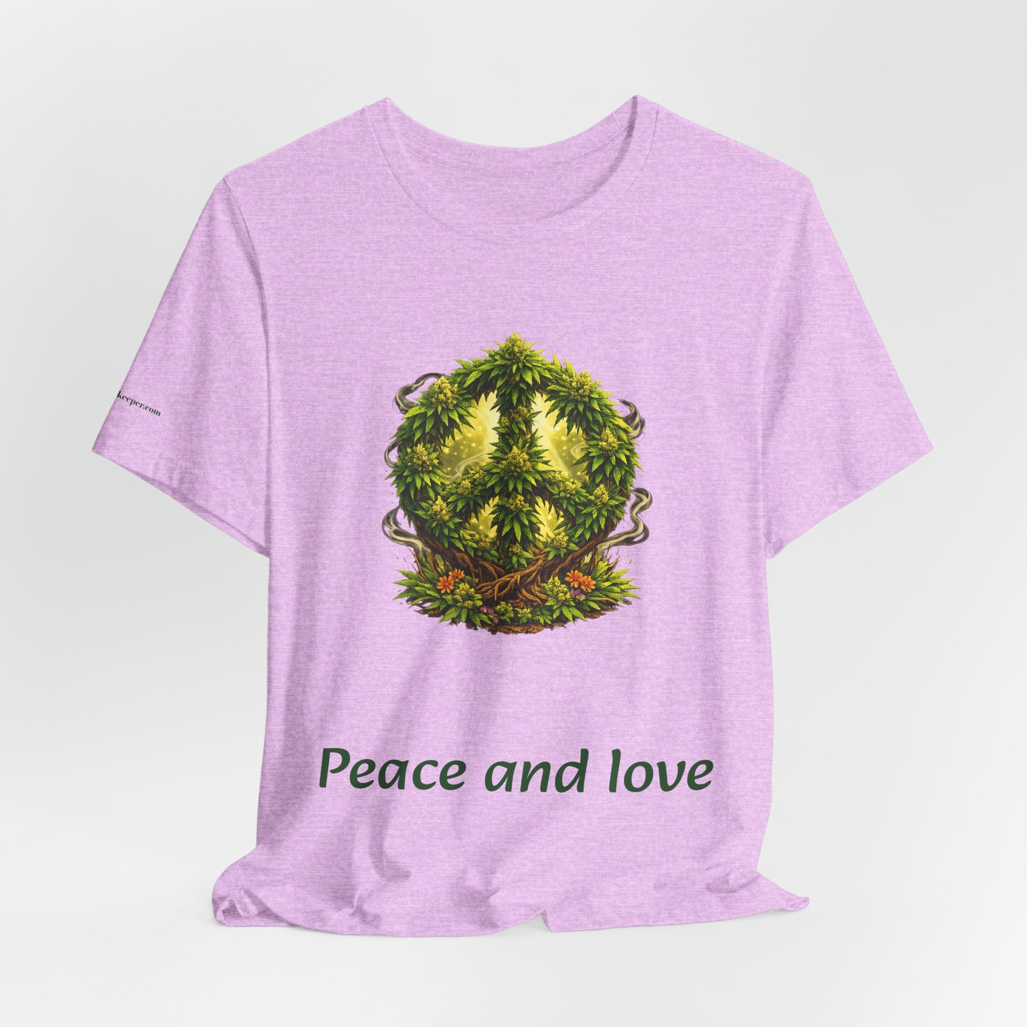 Peace and Love cannabis Tee — Green Leaf Peace Sign T‑Shirt