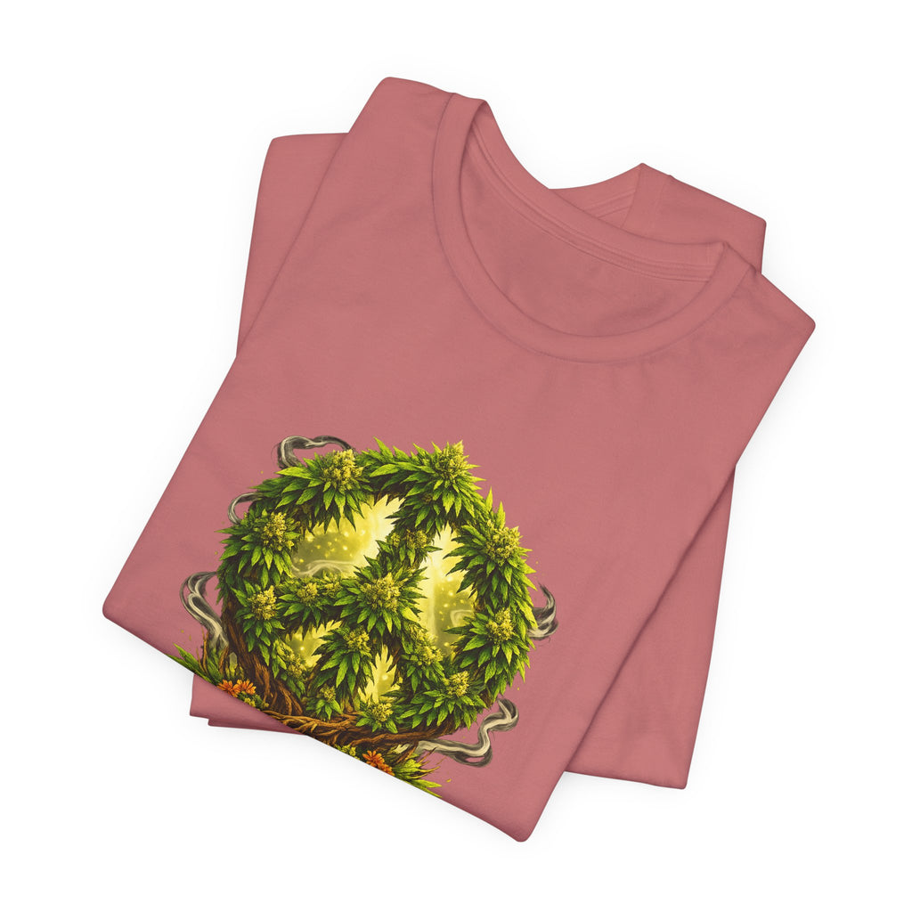 Peace and Love cannabis Tee — Green Leaf Peace Sign T‑Shirt