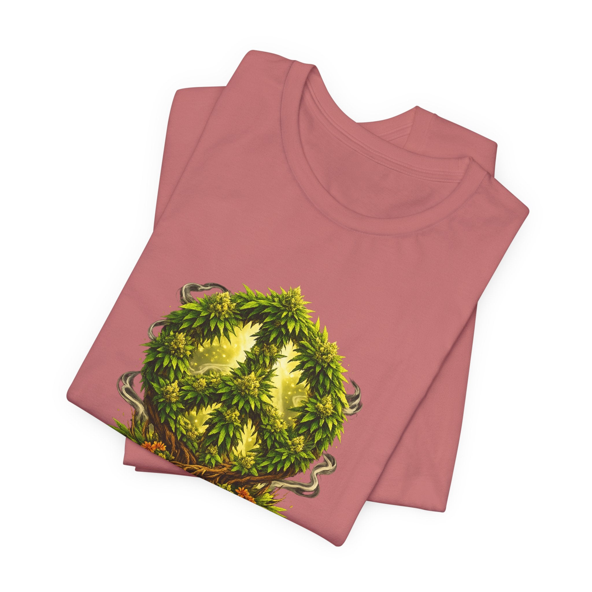 Peace and Love cannabis Tee — Green Leaf Peace Sign T‑Shirt