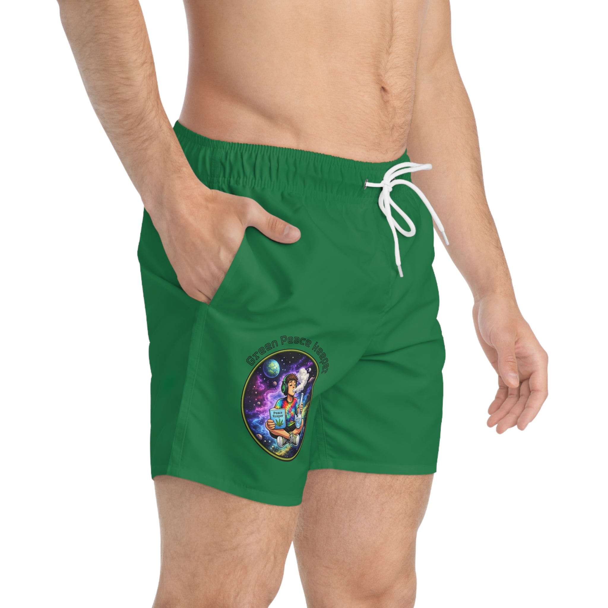 Green space stoner swim trunks