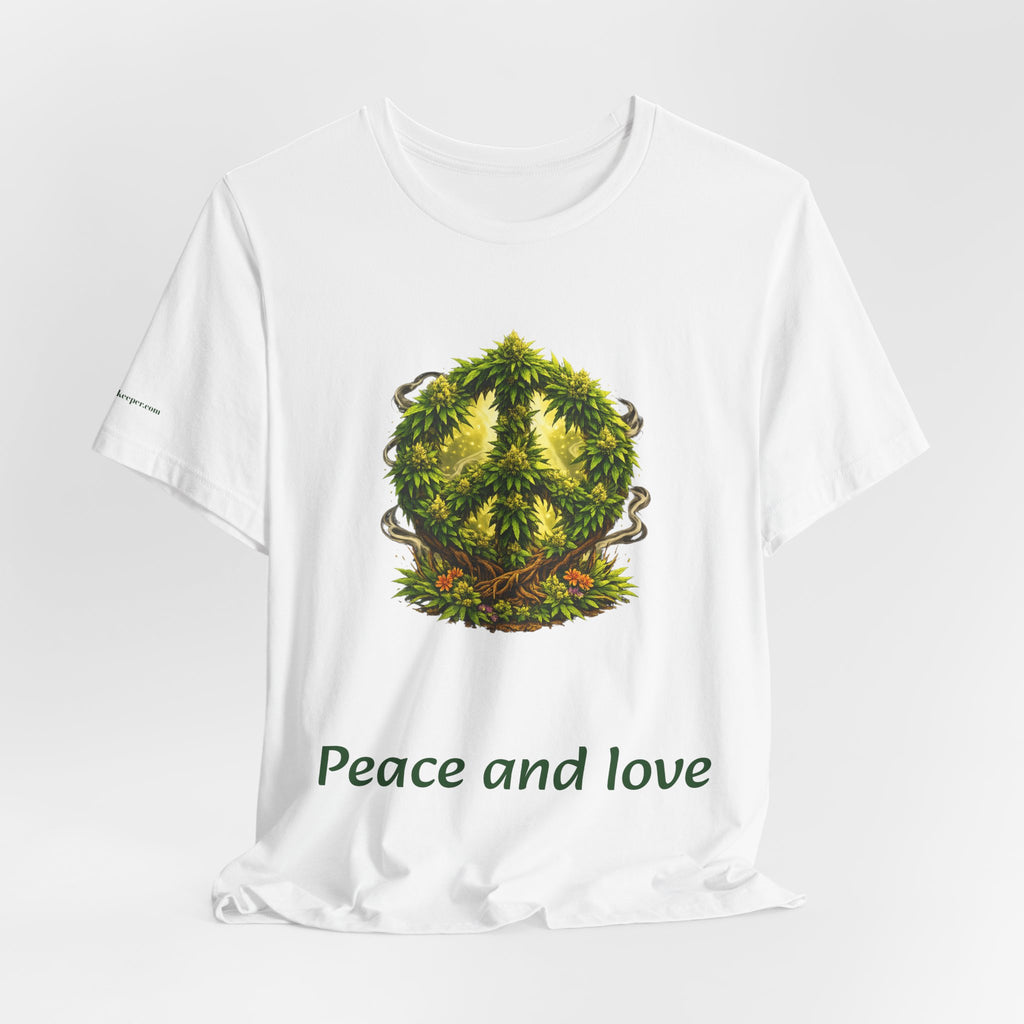Peace and Love cannabis Tee — Green Leaf Peace Sign T‑Shirt