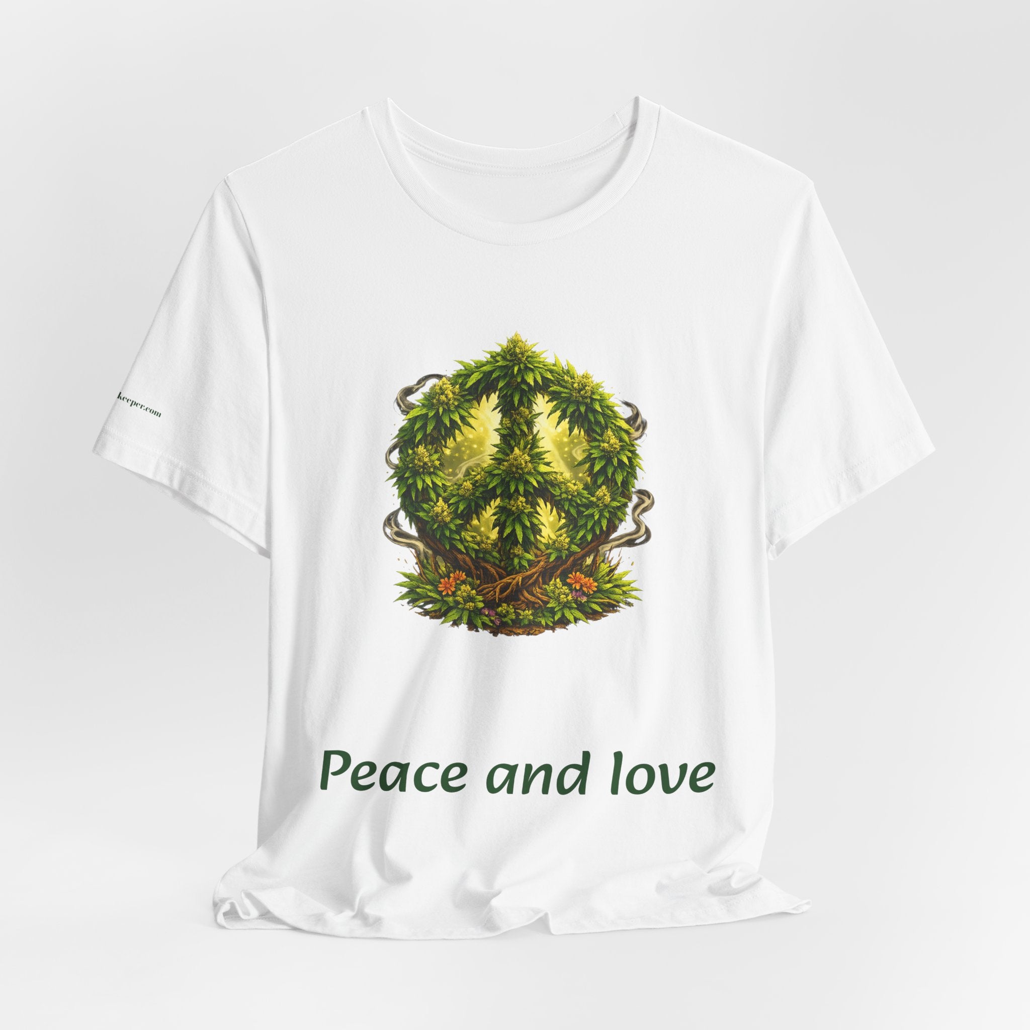Peace and Love cannabis Tee — Green Leaf Peace Sign T‑Shirt