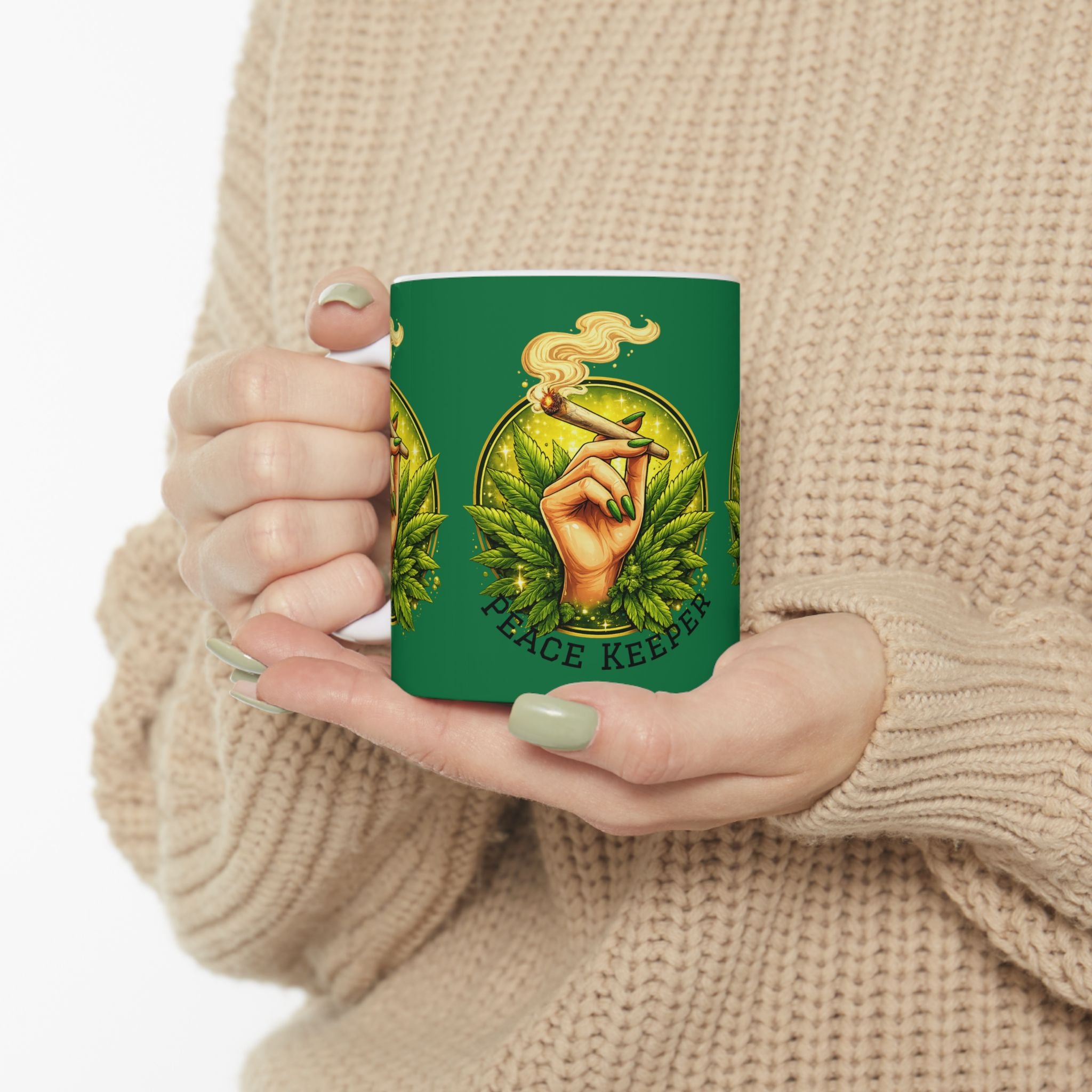 Cannabis Leaf Peace Keeper Ceramic Mug — 11oz & 15oz Coffee Cup
