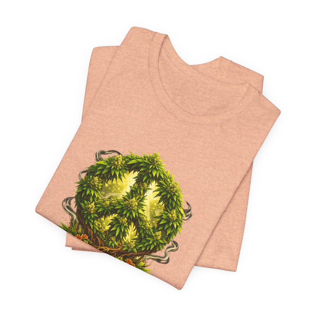 Peace and Love cannabis Tee — Green Leaf Peace Sign T‑Shirt