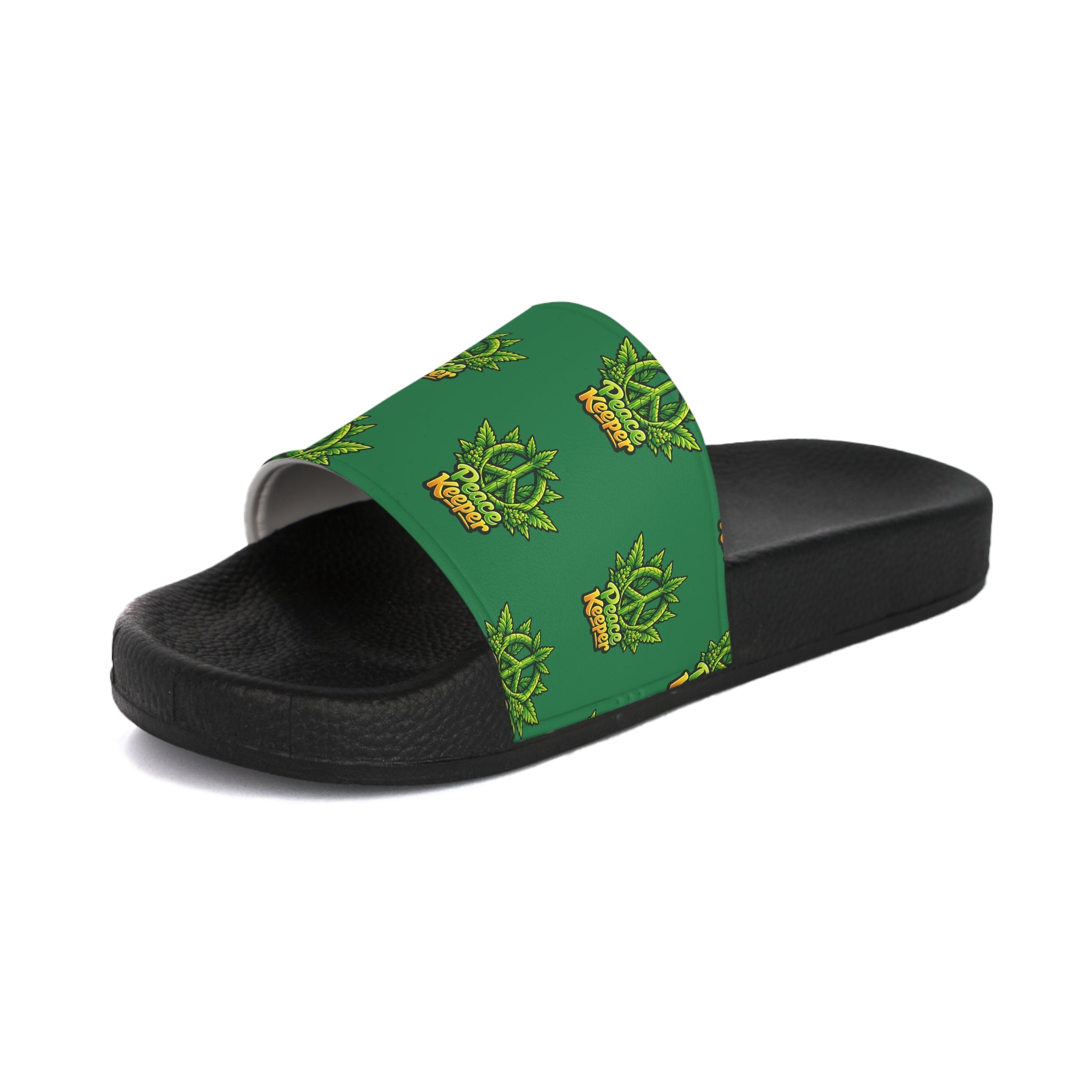 Cannabis Leaf Green Slide Sandals — Womens Graphic Beach Slides