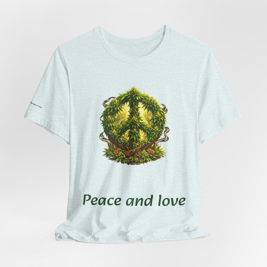 Peace and Love cannabis Tee — Green Leaf Peace Sign T‑Shirt