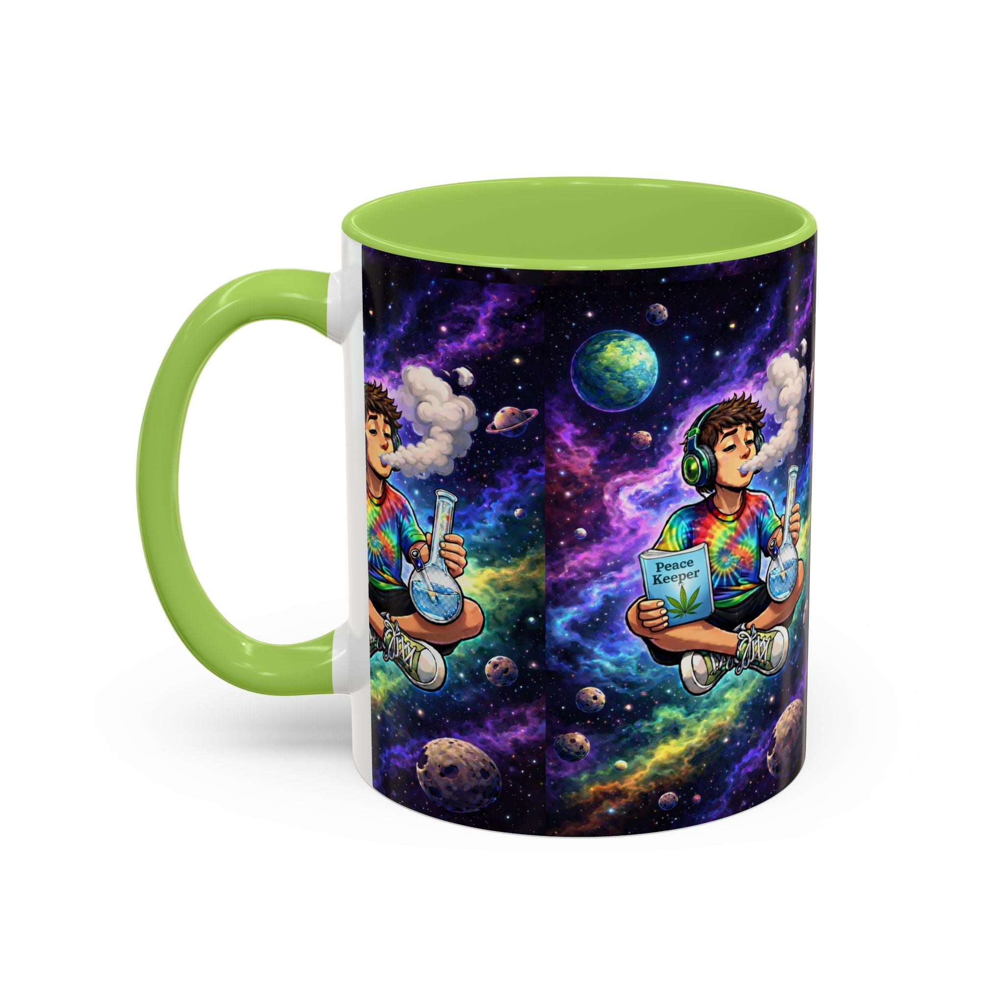 Space Vibes Coffee Mug — Psychedelic Smoking Astronaut Art, 11/15oz Accent Mug