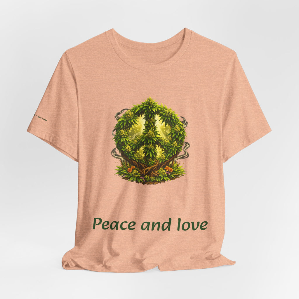 Peace and Love cannabis Tee — Green Leaf Peace Sign T‑Shirt