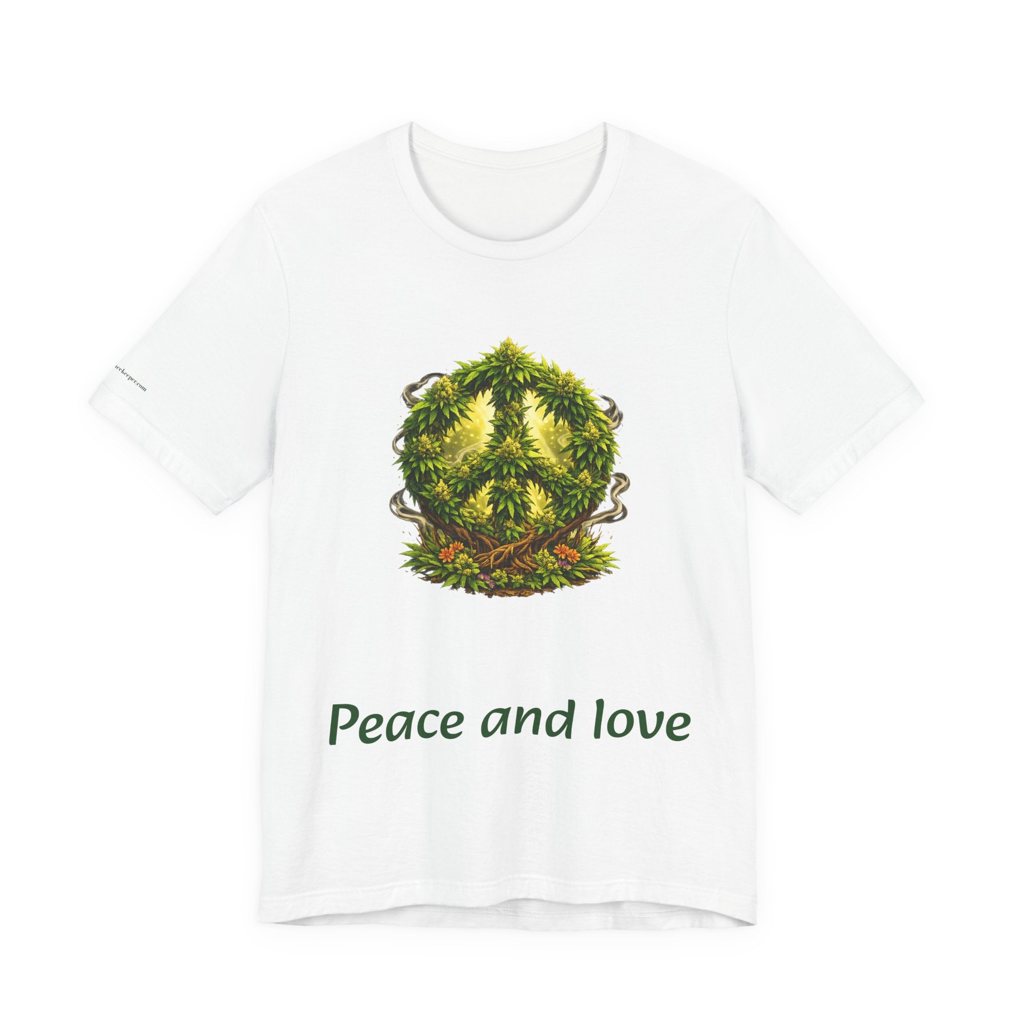 Peace and Love cannabis Tee — Green Leaf Peace Sign T‑Shirt