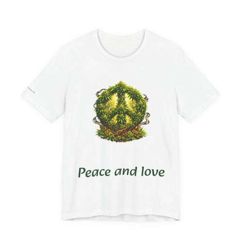 Peace and Love cannabis Tee — Green Leaf Peace Sign T‑Shirt